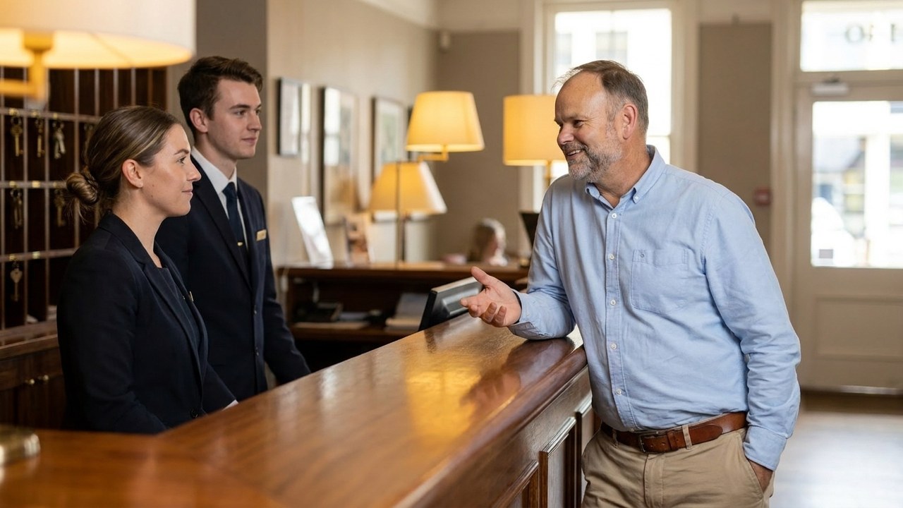 Ian coaching a hotel front desk team